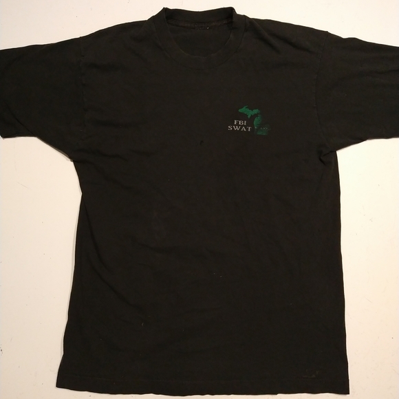 '90s vtg swat t-shirt L XL USA made single Stitch measurement cut tag blk - Picture 1 of 11